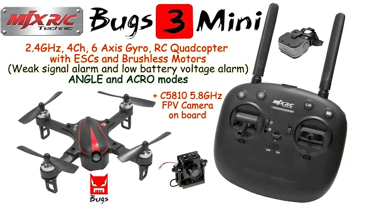 MJX Bugs 3 Mini 2.4GHz, 4Ch, 6 Axis Gyro (RTF) + C5810 5.8GHz, 24Ch, 25mW FPV Camera