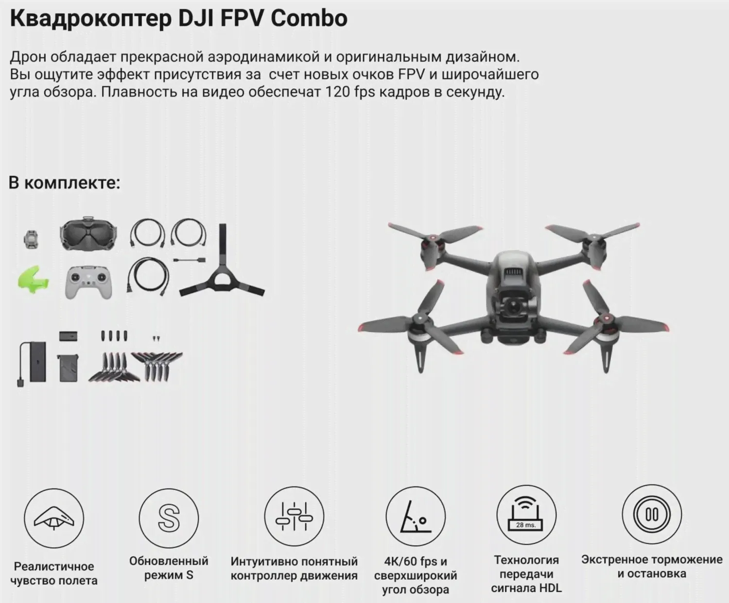 Квадрокоптер DJI FPV Combo ( 6941565903860) Gray-1